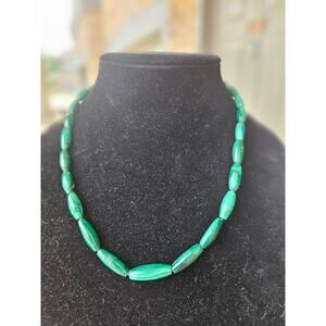 Malachite Graduated Oval Bead Necklace 20" long, 7mm to 25mm beads 52g